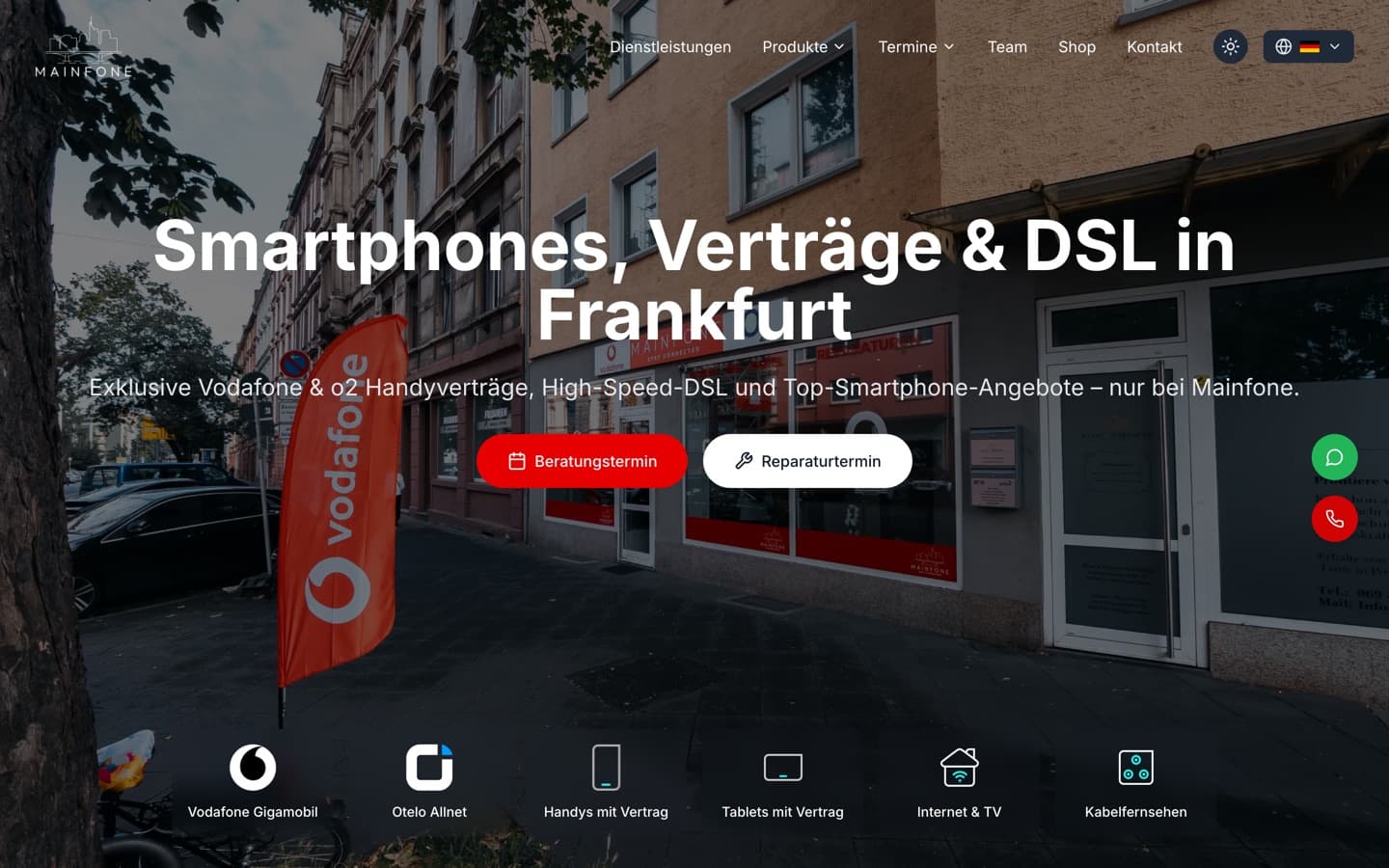 Mainfone: Website mit Terminbuchung